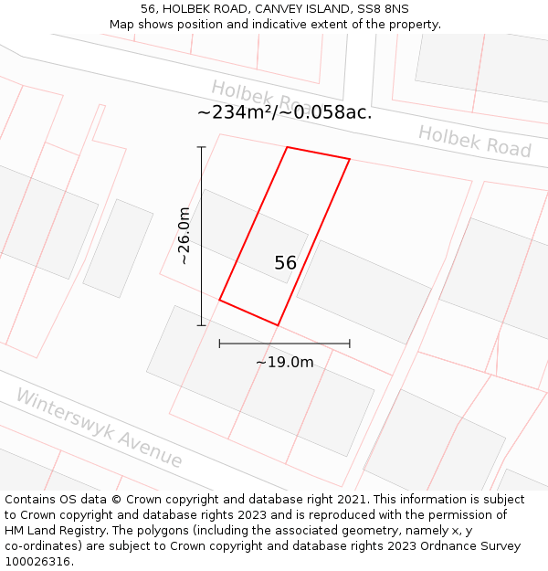 56, HOLBEK ROAD, CANVEY ISLAND, SS8 8NS: Plot and title map