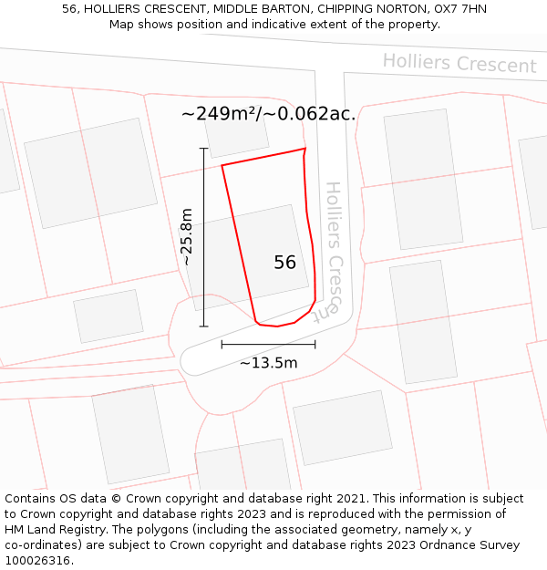 56, HOLLIERS CRESCENT, MIDDLE BARTON, CHIPPING NORTON, OX7 7HN: Plot and title map