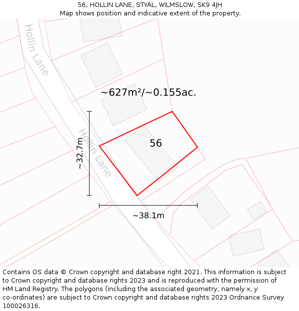 56, HOLLIN LANE, STYAL, WILMSLOW, SK9 4JH: Plot and title map