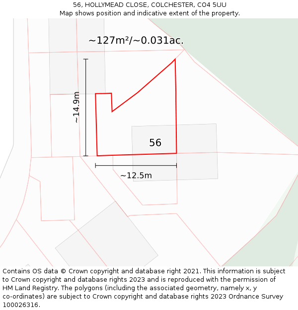 56, HOLLYMEAD CLOSE, COLCHESTER, CO4 5UU: Plot and title map