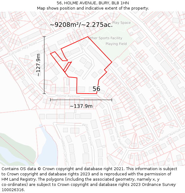 56, HOLME AVENUE, BURY, BL8 1HN: Plot and title map