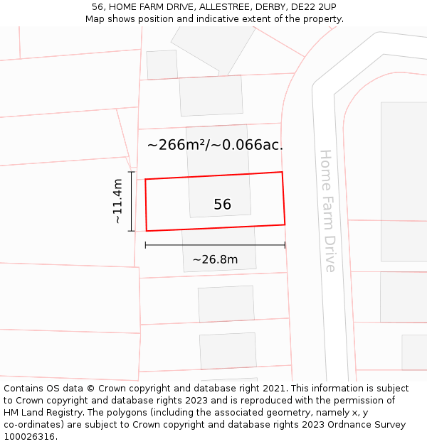 56, HOME FARM DRIVE, ALLESTREE, DERBY, DE22 2UP: Plot and title map