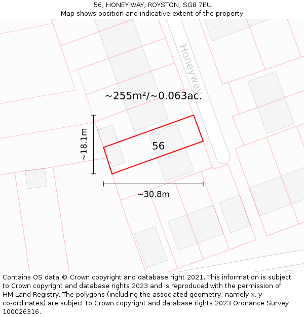56, HONEY WAY, ROYSTON, SG8 7EU: Plot and title map