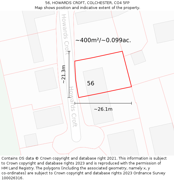 56, HOWARDS CROFT, COLCHESTER, CO4 5FP: Plot and title map