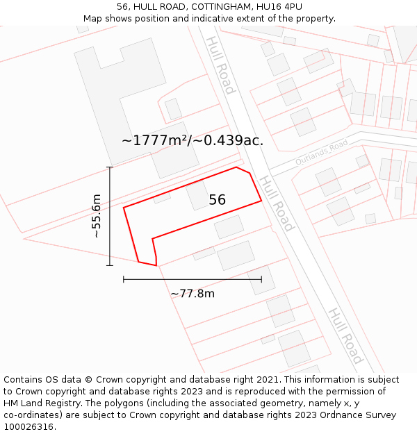 56, HULL ROAD, COTTINGHAM, HU16 4PU: Plot and title map