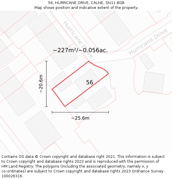 56, HURRICANE DRIVE, CALNE, SN11 8GB: Plot and title map