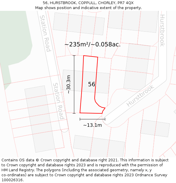 56, HURSTBROOK, COPPULL, CHORLEY, PR7 4QX: Plot and title map