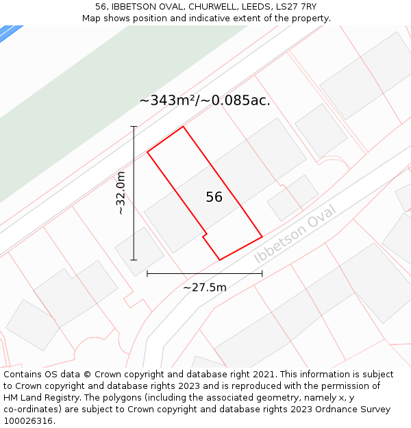 56, IBBETSON OVAL, CHURWELL, LEEDS, LS27 7RY: Plot and title map