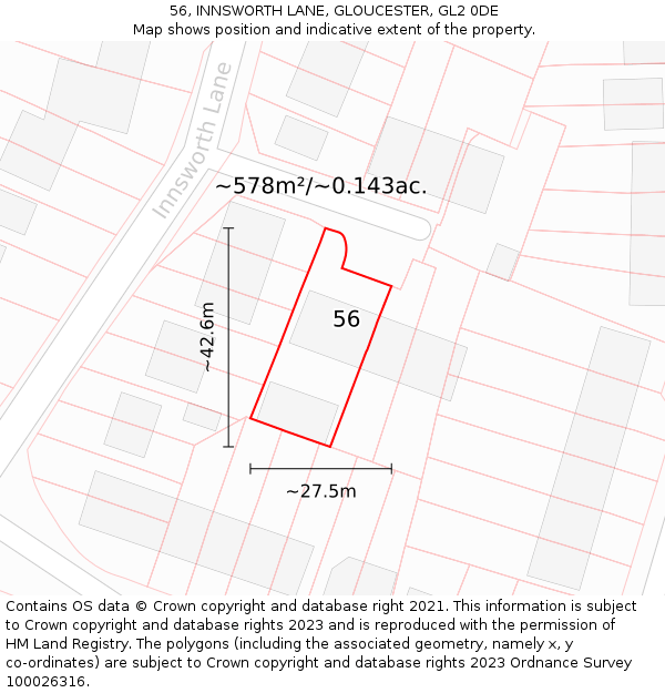 56, INNSWORTH LANE, GLOUCESTER, GL2 0DE: Plot and title map