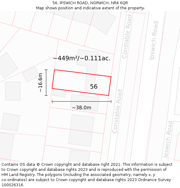 56, IPSWICH ROAD, NORWICH, NR4 6QR: Plot and title map