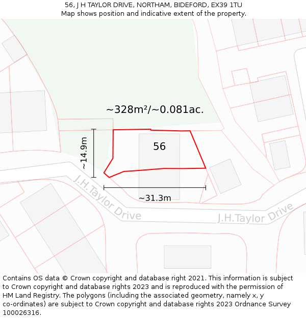 56, J H TAYLOR DRIVE, NORTHAM, BIDEFORD, EX39 1TU: Plot and title map