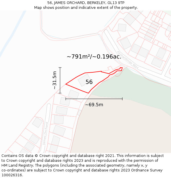 56, JAMES ORCHARD, BERKELEY, GL13 9TP: Plot and title map
