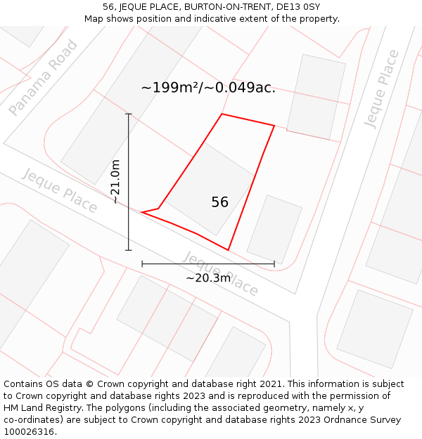 56, JEQUE PLACE, BURTON-ON-TRENT, DE13 0SY: Plot and title map