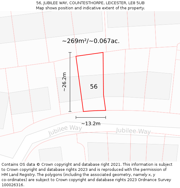 56, JUBILEE WAY, COUNTESTHORPE, LEICESTER, LE8 5UB: Plot and title map