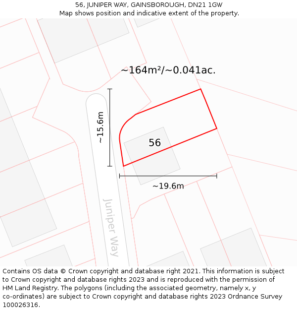 56, JUNIPER WAY, GAINSBOROUGH, DN21 1GW: Plot and title map
