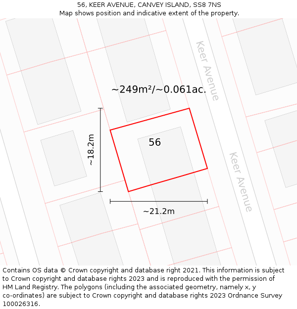 56, KEER AVENUE, CANVEY ISLAND, SS8 7NS: Plot and title map