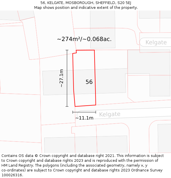 56, KELGATE, MOSBOROUGH, SHEFFIELD, S20 5EJ: Plot and title map
