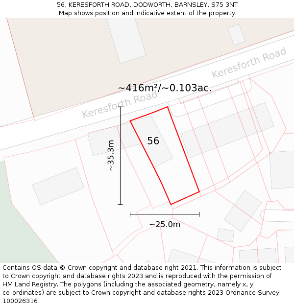 56, KERESFORTH ROAD, DODWORTH, BARNSLEY, S75 3NT: Plot and title map