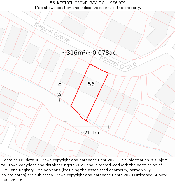 56, KESTREL GROVE, RAYLEIGH, SS6 9TS: Plot and title map