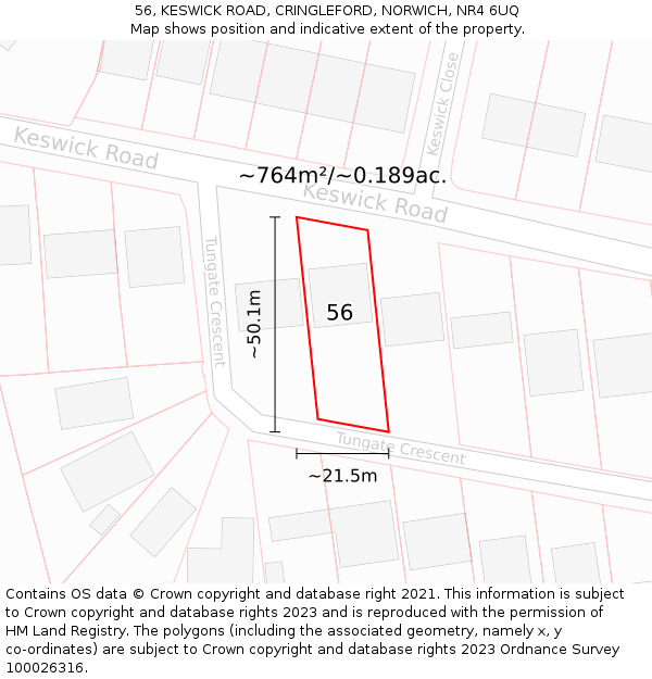 56, KESWICK ROAD, CRINGLEFORD, NORWICH, NR4 6UQ: Plot and title map