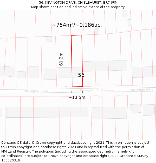 56, KEVINGTON DRIVE, CHISLEHURST, BR7 6RN: Plot and title map