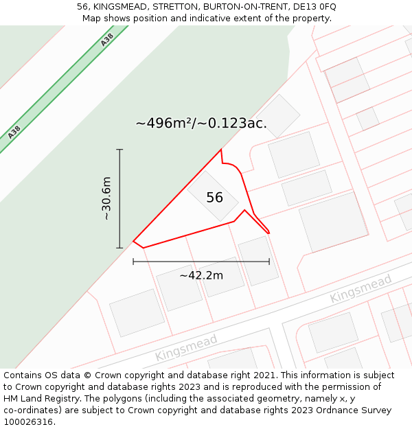 56, KINGSMEAD, STRETTON, BURTON-ON-TRENT, DE13 0FQ: Plot and title map