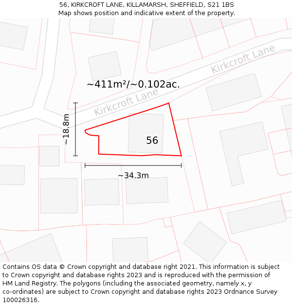 56, KIRKCROFT LANE, KILLAMARSH, SHEFFIELD, S21 1BS: Plot and title map