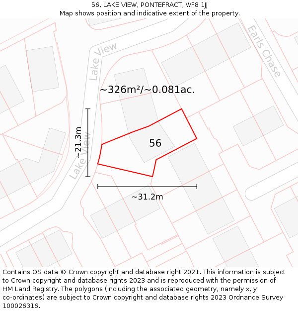 56, LAKE VIEW, PONTEFRACT, WF8 1JJ: Plot and title map