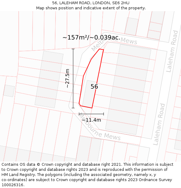 56, LALEHAM ROAD, LONDON, SE6 2HU: Plot and title map