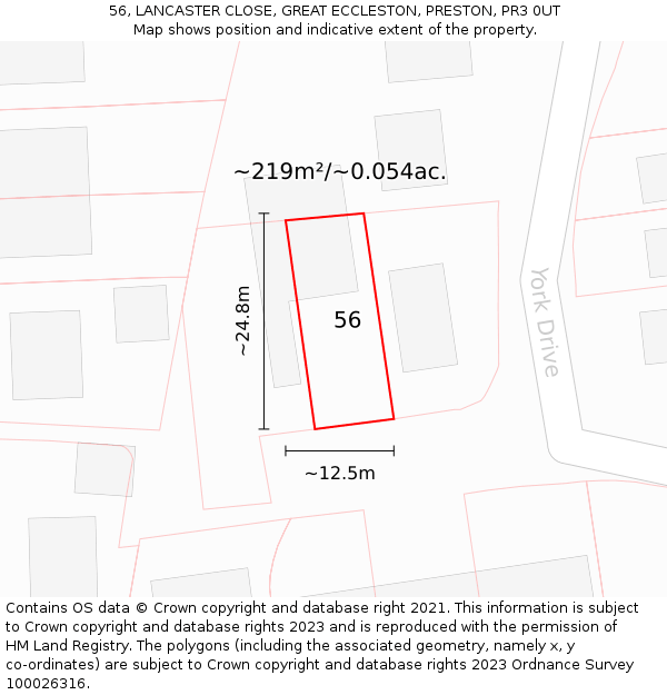56, LANCASTER CLOSE, GREAT ECCLESTON, PRESTON, PR3 0UT: Plot and title map