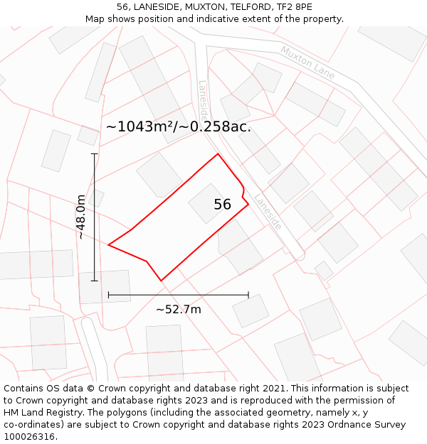 56, LANESIDE, MUXTON, TELFORD, TF2 8PE: Plot and title map