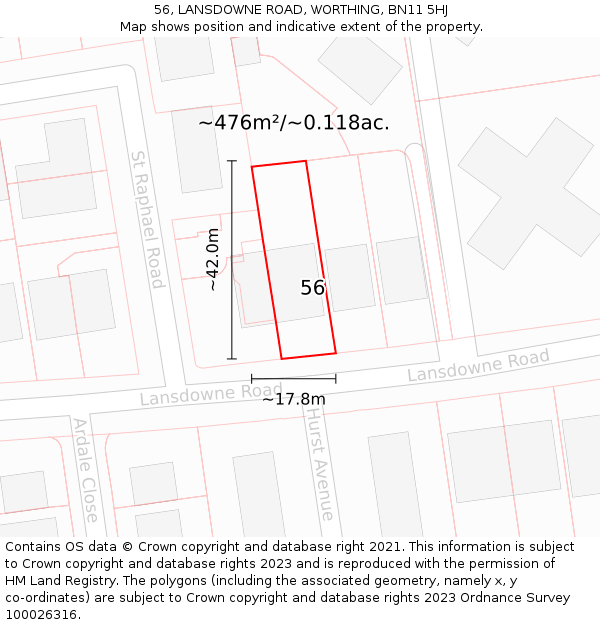 56, LANSDOWNE ROAD, WORTHING, BN11 5HJ: Plot and title map