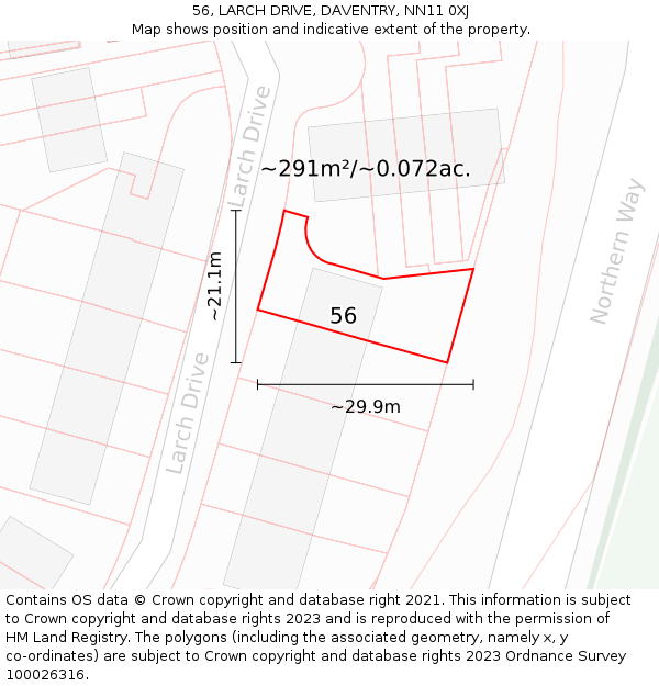 56, LARCH DRIVE, DAVENTRY, NN11 0XJ: Plot and title map