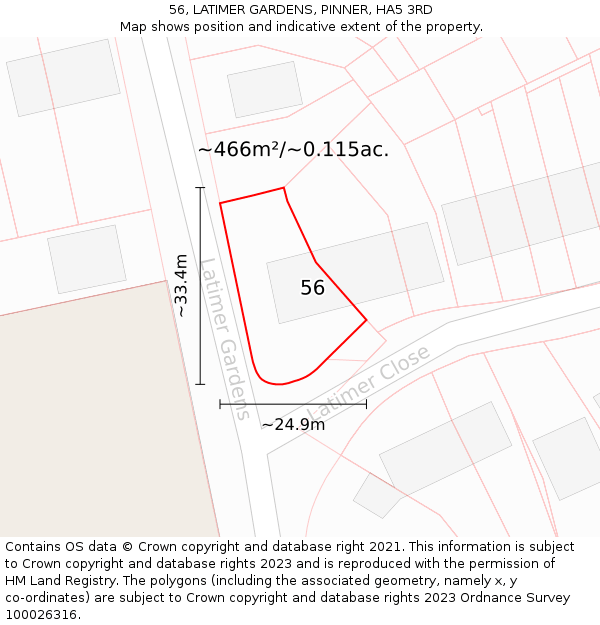 56, LATIMER GARDENS, PINNER, HA5 3RD: Plot and title map