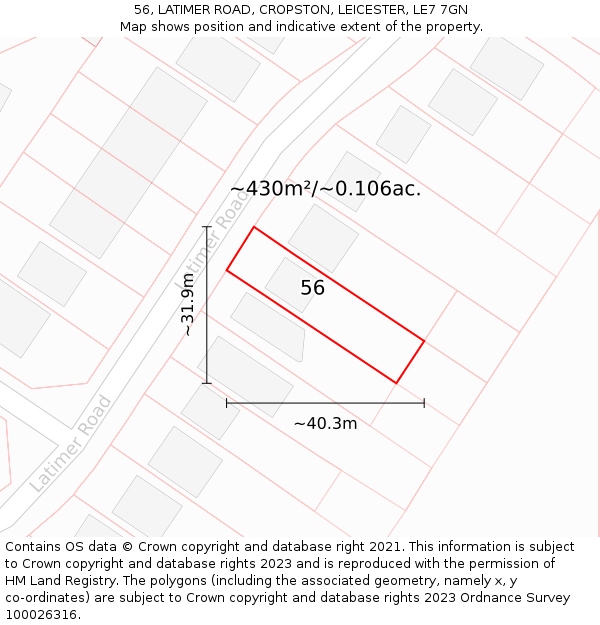 56, LATIMER ROAD, CROPSTON, LEICESTER, LE7 7GN: Plot and title map