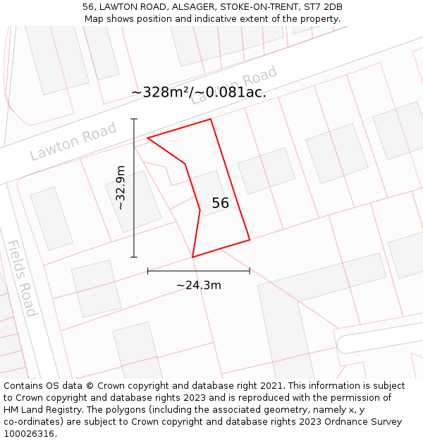 56, LAWTON ROAD, ALSAGER, STOKE-ON-TRENT, ST7 2DB: Plot and title map