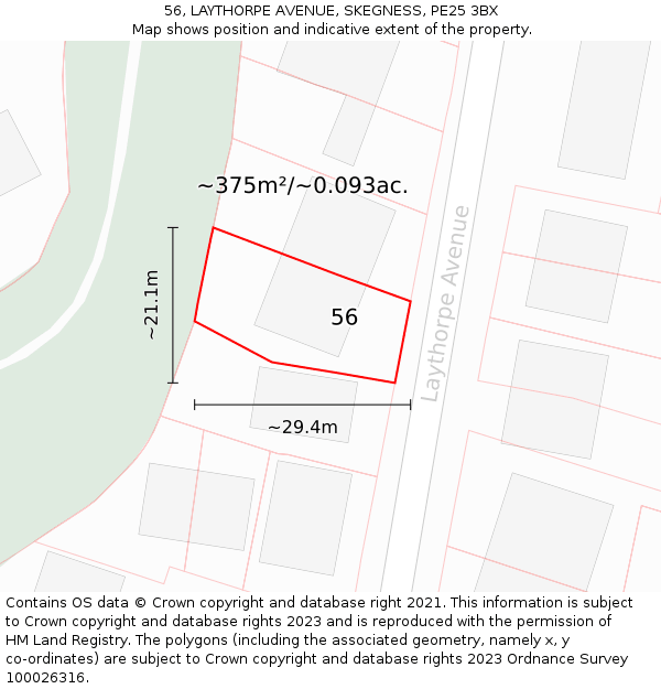 56, LAYTHORPE AVENUE, SKEGNESS, PE25 3BX: Plot and title map