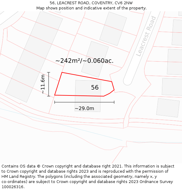 56, LEACREST ROAD, COVENTRY, CV6 2NW: Plot and title map