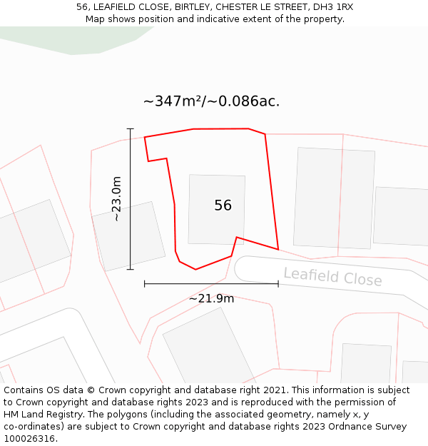 56, LEAFIELD CLOSE, BIRTLEY, CHESTER LE STREET, DH3 1RX: Plot and title map
