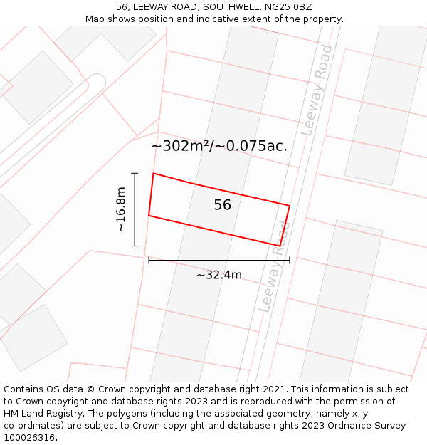 56, LEEWAY ROAD, SOUTHWELL, NG25 0BZ: Plot and title map