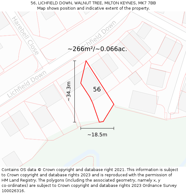 56, LICHFIELD DOWN, WALNUT TREE, MILTON KEYNES, MK7 7BB: Plot and title map