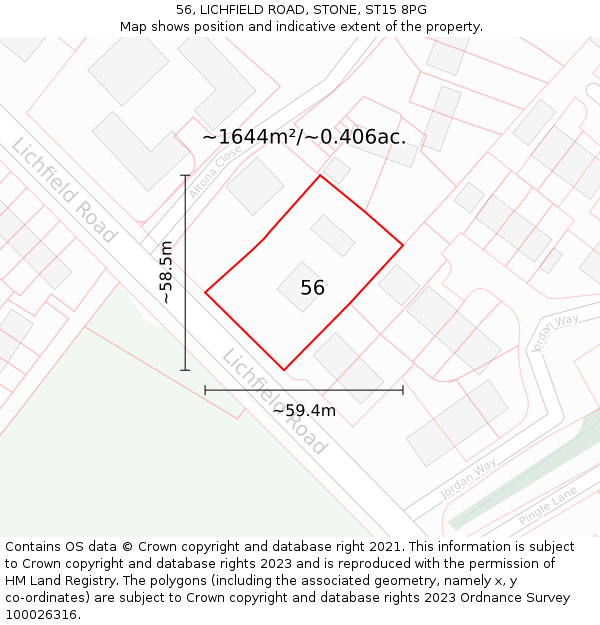 56, LICHFIELD ROAD, STONE, ST15 8PG: Plot and title map