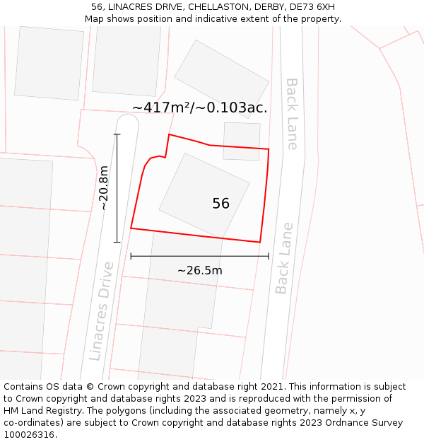 56, LINACRES DRIVE, CHELLASTON, DERBY, DE73 6XH: Plot and title map