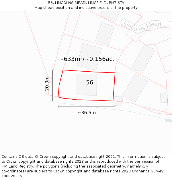 56, LINCOLNS MEAD, LINGFIELD, RH7 6TA: Plot and title map