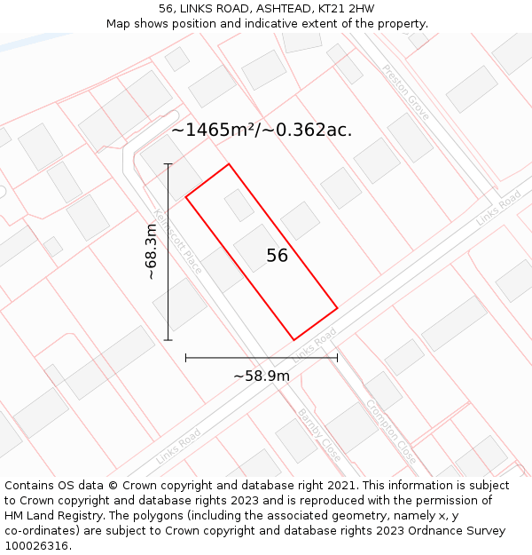 56, LINKS ROAD, ASHTEAD, KT21 2HW: Plot and title map
