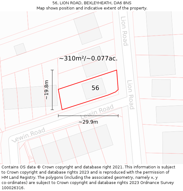56, LION ROAD, BEXLEYHEATH, DA6 8NS: Plot and title map