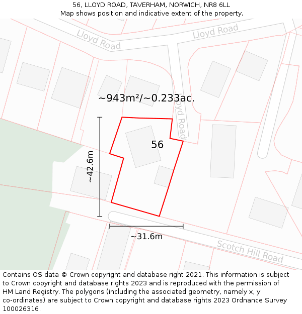 56, LLOYD ROAD, TAVERHAM, NORWICH, NR8 6LL: Plot and title map