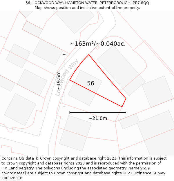 56, LOCKWOOD WAY, HAMPTON WATER, PETERBOROUGH, PE7 8QQ: Plot and title map