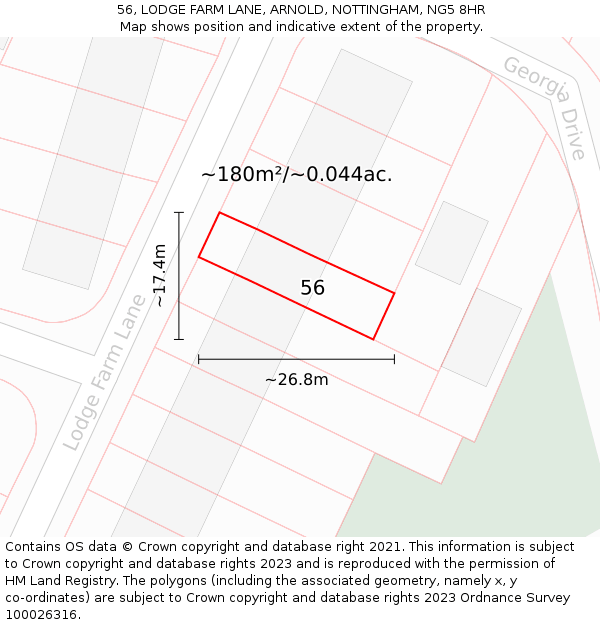 56, LODGE FARM LANE, ARNOLD, NOTTINGHAM, NG5 8HR: Plot and title map