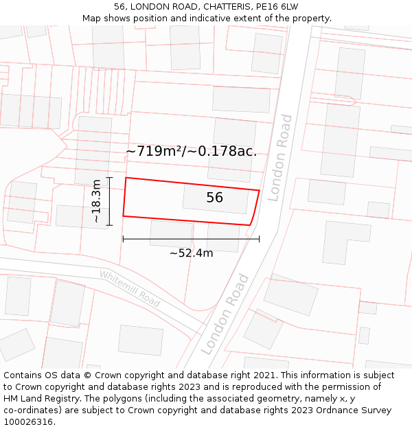 56, LONDON ROAD, CHATTERIS, PE16 6LW: Plot and title map